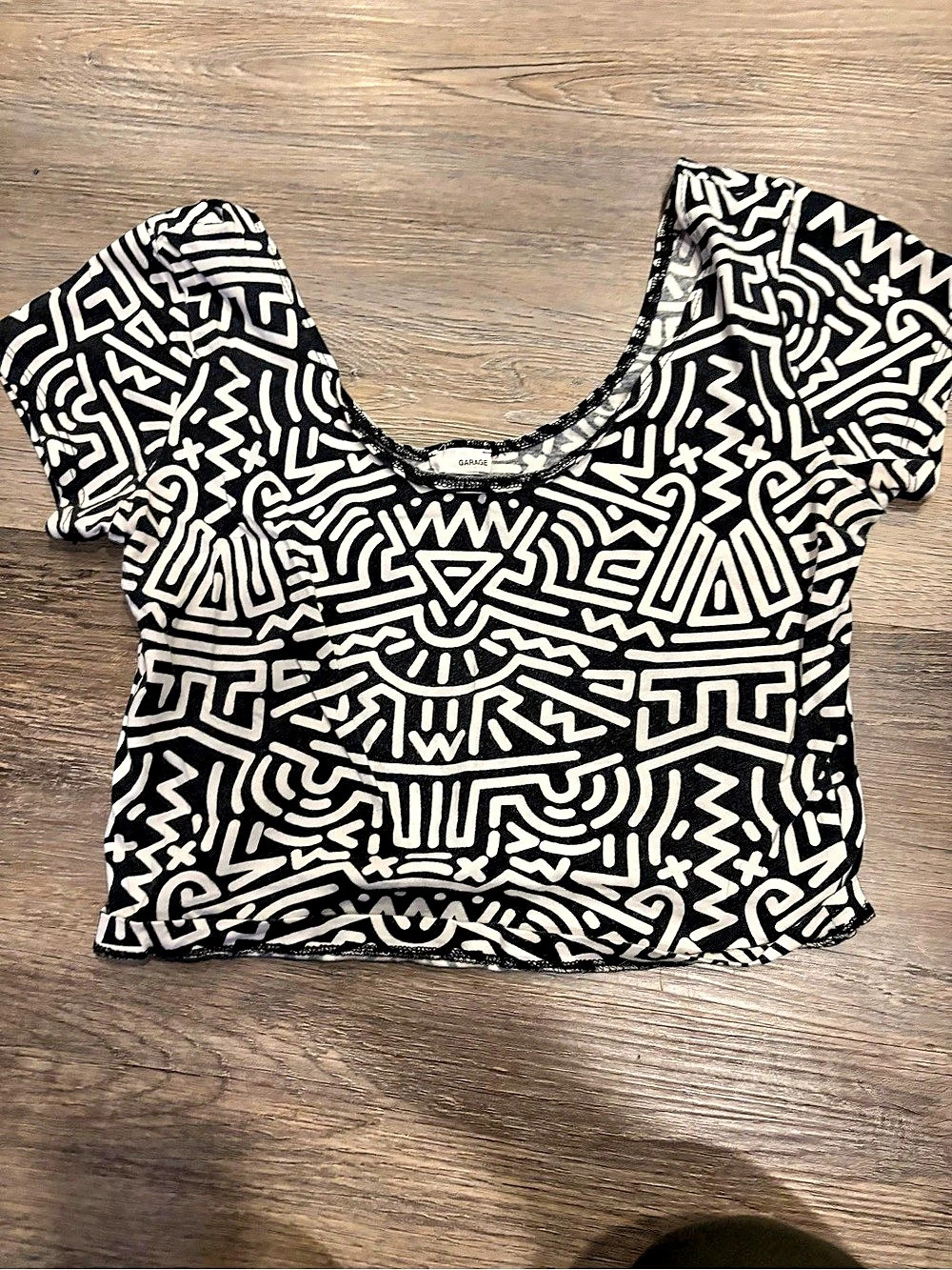Garage Geometric Short Sleeve Top in Black & White